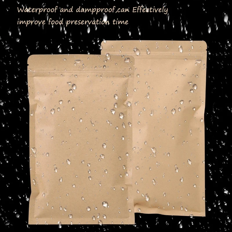 Food Storage Bags Reusable - 100 шт. коричневых крафт-пакетов с застежкой-молнией,