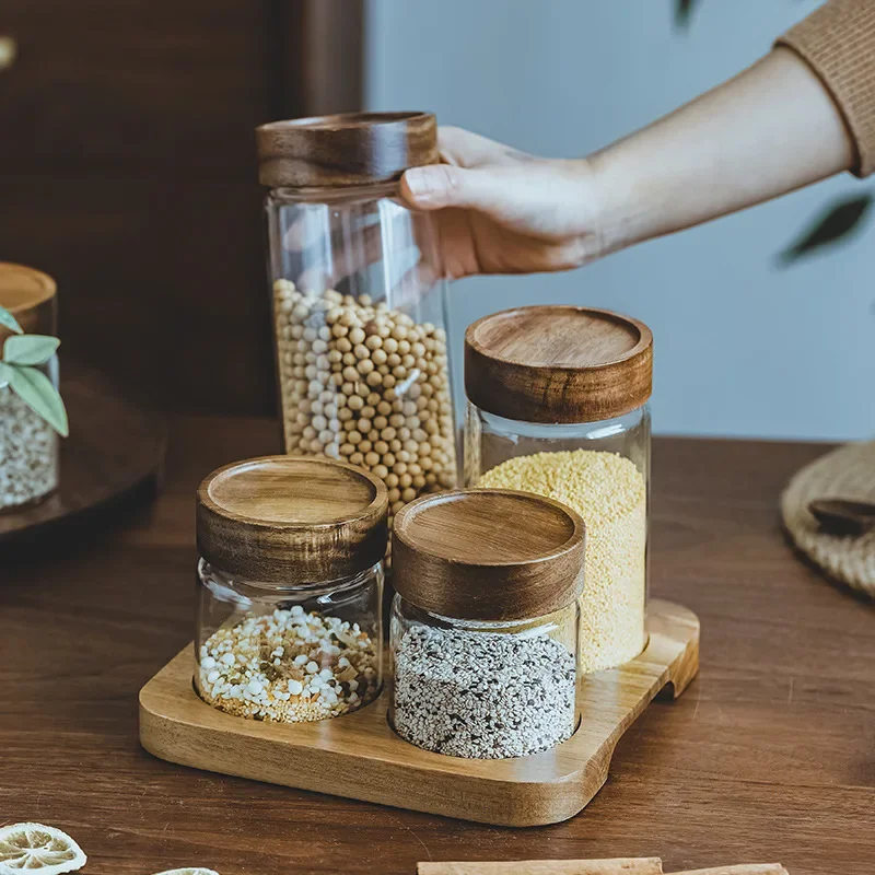 Food Storage Glass Jar - Деревянная крышка Orgnizer герметичные стеклянные банки