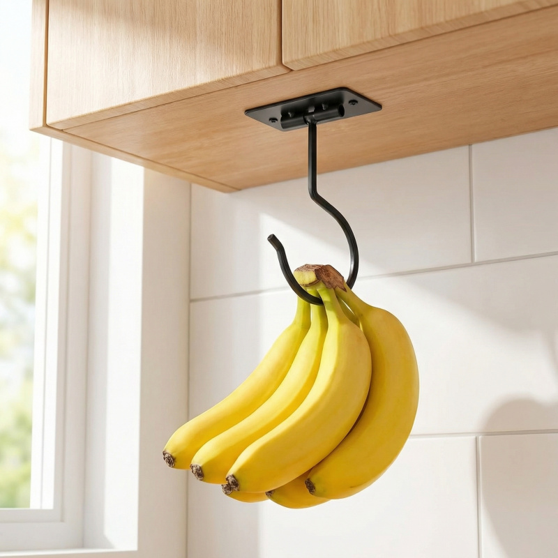 Food Storage And Organizer - Черный металлический самоклеящийся крючок-банан, складная полка